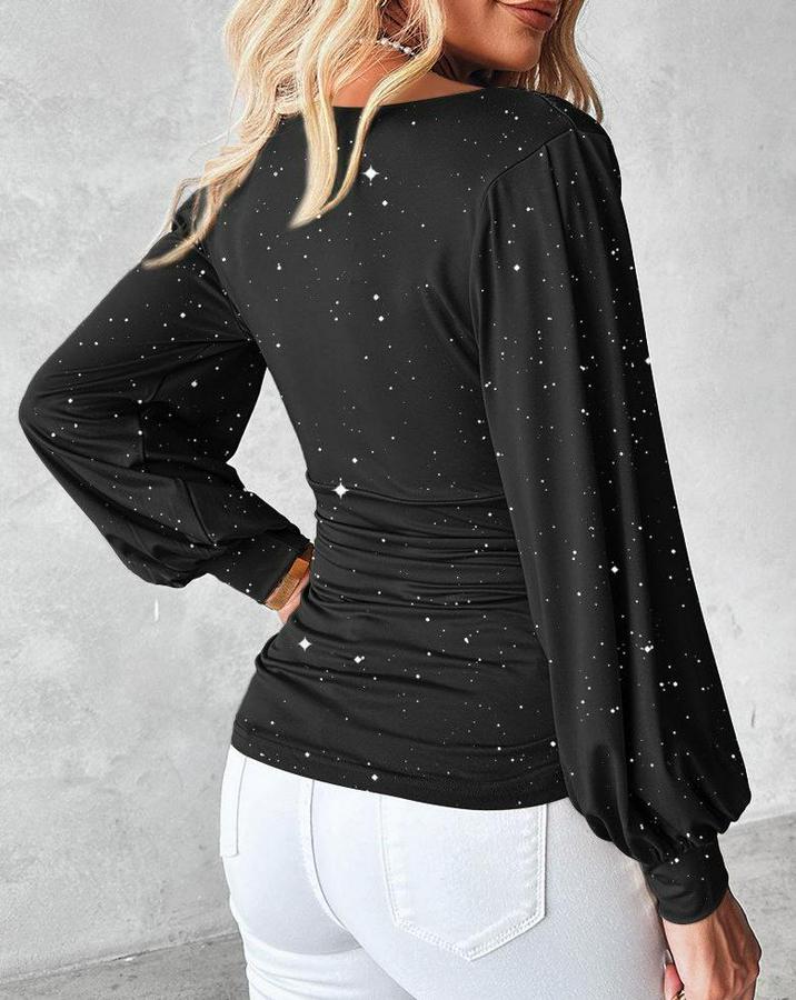 Uzun Kollu Degaje Yaka Taşlı Sandy Bluz