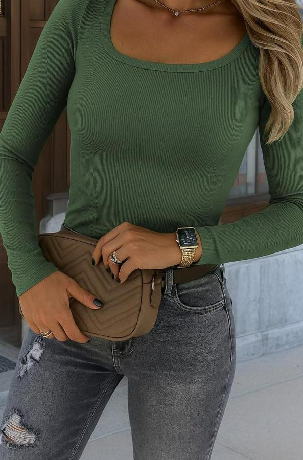 Uzun Kollu Derin Yuvarlak Yaka Kaşkorse Bluz