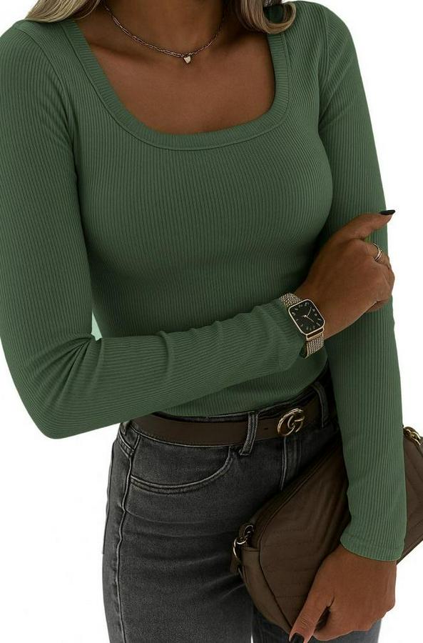 Uzun Kollu Derin Yuvarlak Yaka Kaşkorse Bluz
