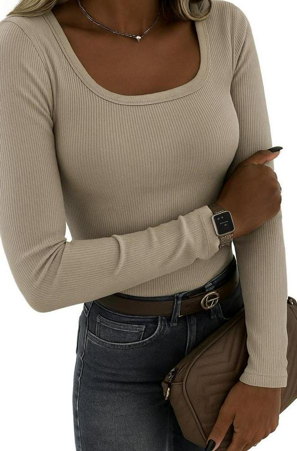 Uzun Kollu Derin Yuvarlak Yaka Kaşkorse Bluz