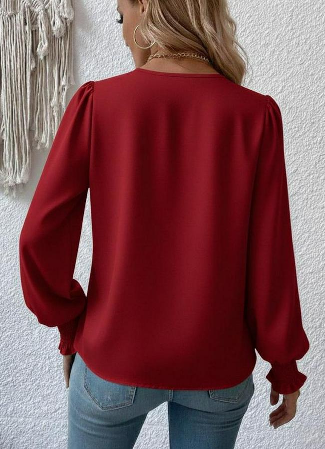 Uzun Kollu Dökümlü Kruvaze Yaka Kol Ucu Gipeli Sandy Bluz