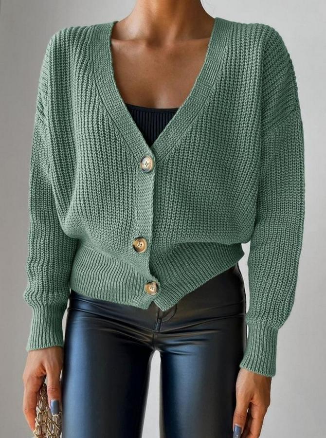 Uzun Kollu Düğme Detay Triko Bluz