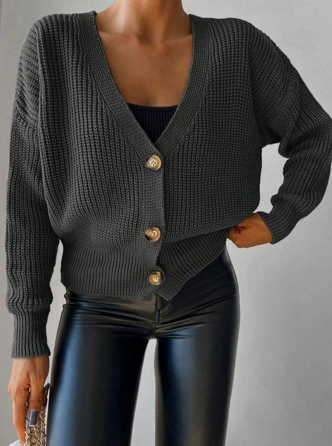 Uzun Kollu Düğme Detay Triko Bluz