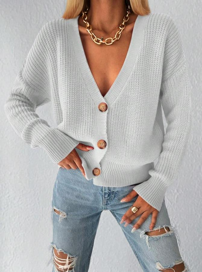 Uzun Kollu Düğme Detay Triko Bluz