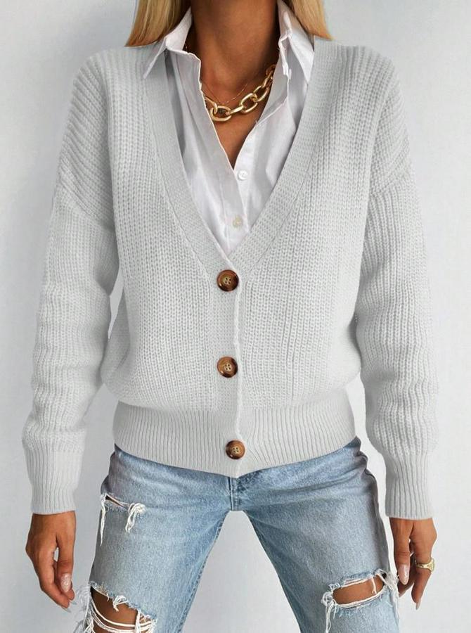 Uzun Kollu Düğme Detay Triko Bluz