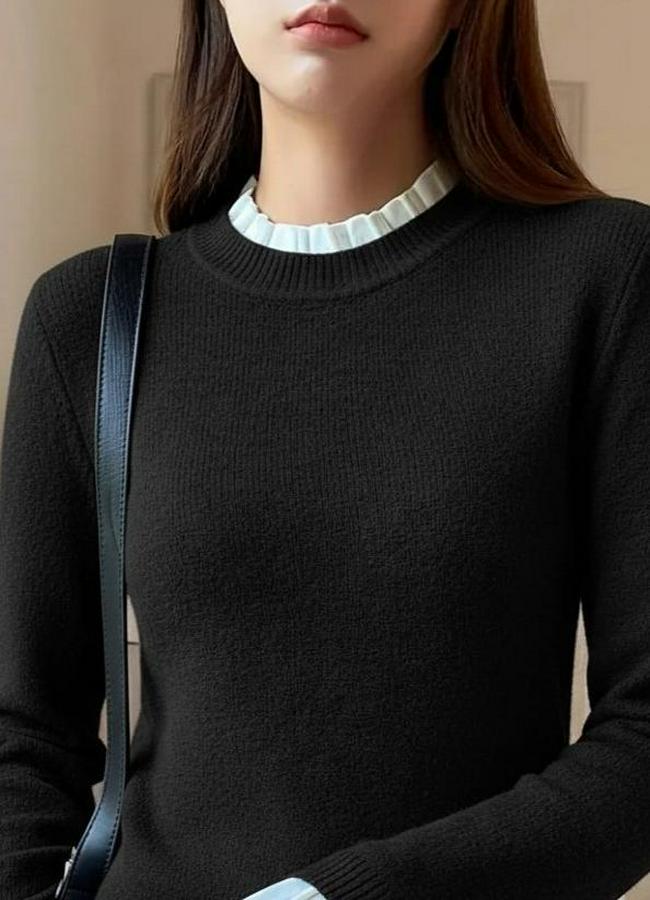 Uzun Kollu Fırfırlı Yakalı Triko Bluz