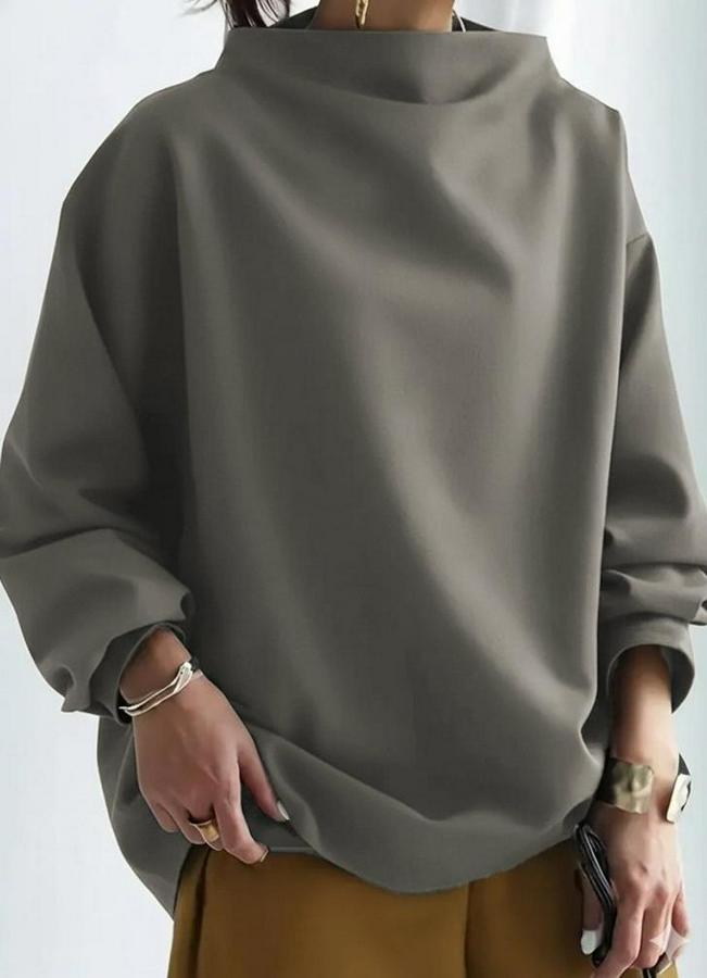 Uzun Kollu Geniş Balıkçı Yaka Modal Bluz