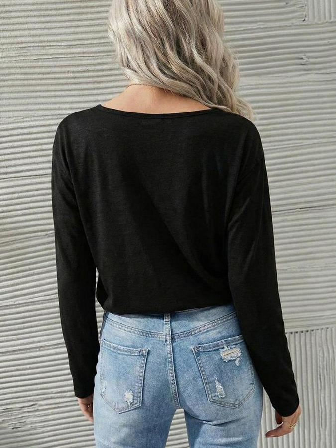 Uzun Kollu Geniş Yuvarlak Yaka Dantelli Viskon Iki Iplik Bluz