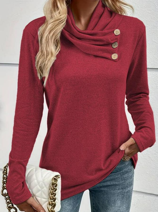 Uzun Kollu Kapişon Yaka Düğmeli Yumoş Bluz