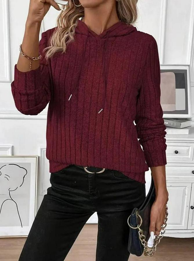 Uzun Kollu Kapşonlu Bağcıklı Şardonlu Kaşkorse Bluz