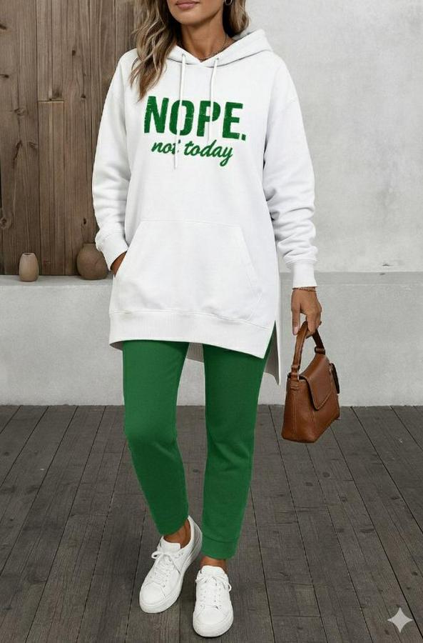 Uzun Kollu Kapşonlu Bağcıklı Viskon Iki Iplik Sweat