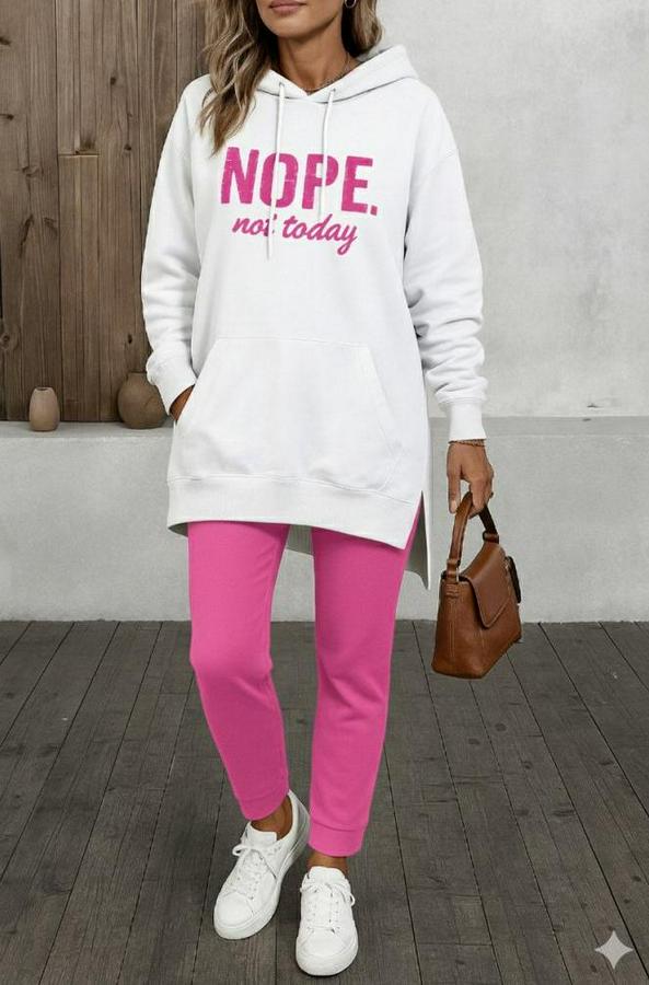 Uzun Kollu Kapşonlu Bağcıklı Viskon Iki Iplik Sweat