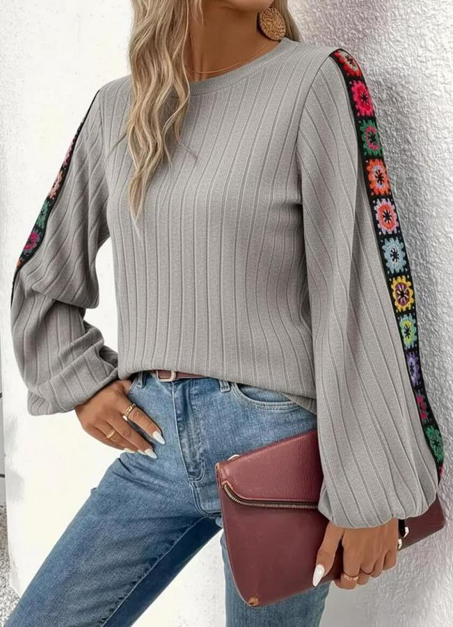 Uzun Kollu Kayık Yaka Şardonlu Kaşkorse Bluz