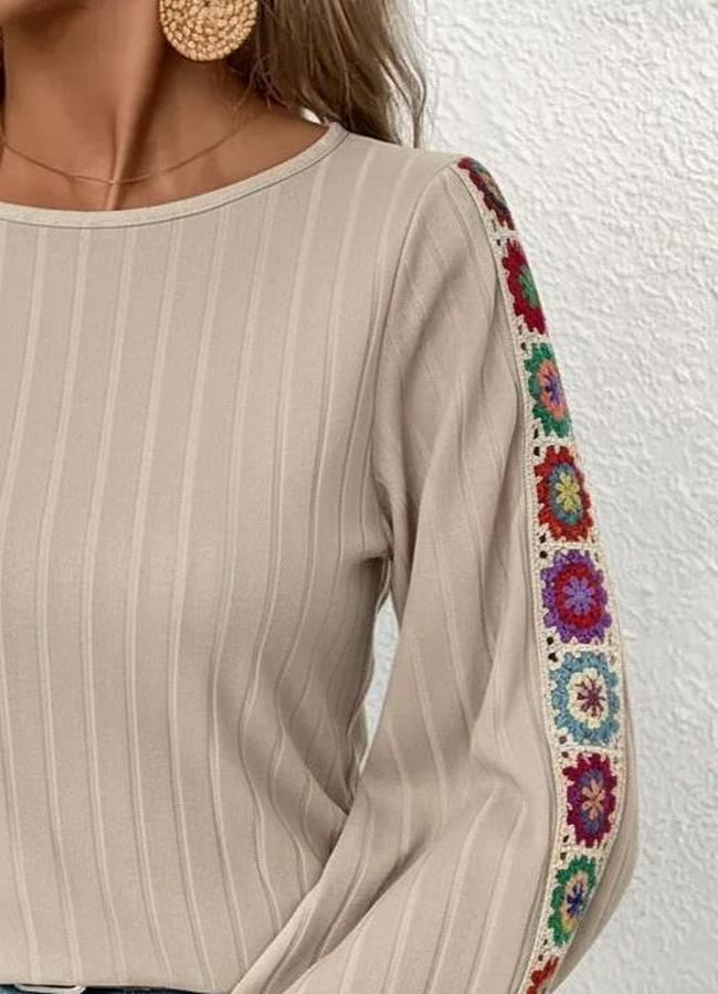 Uzun Kollu Kayık Yaka Şardonlu Kaşkorse Bej Bluz
