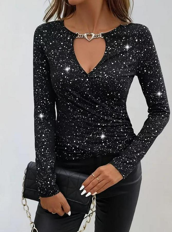 Uzun Kollu Kruvaze Yakalı Aksesuarlı Dalgıç Bluz