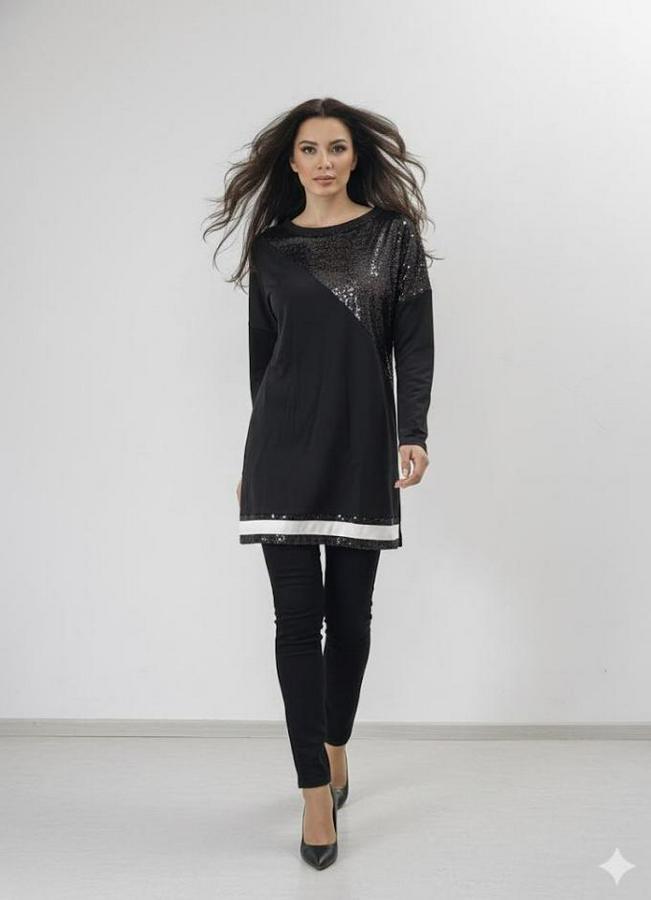 Uzun Kollu Pulpayet Detay Bluz