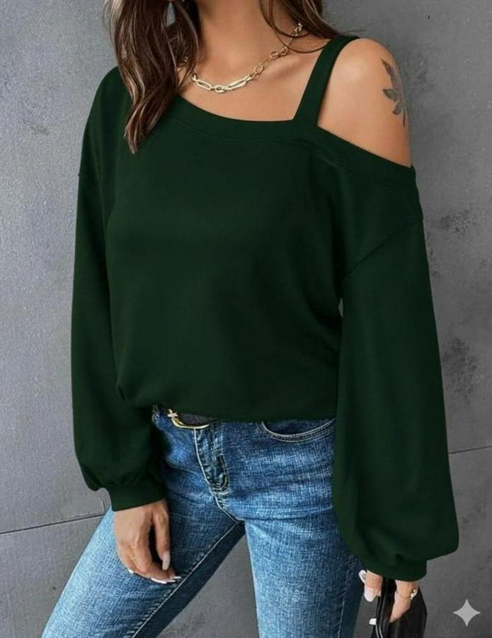 Uzun Kollu Tek Omuz Askı Detay Salaş Viskon Iki Iplik Bluz