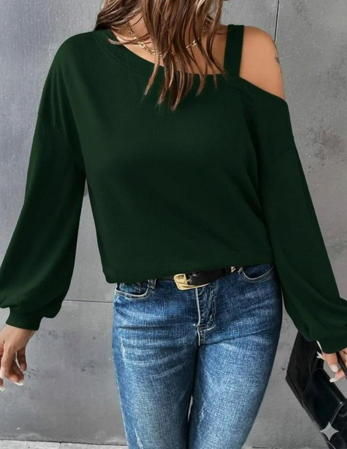 Uzun Kollu Tek Omuz Askı Detay Salaş Viskon Iki Iplik Bluz