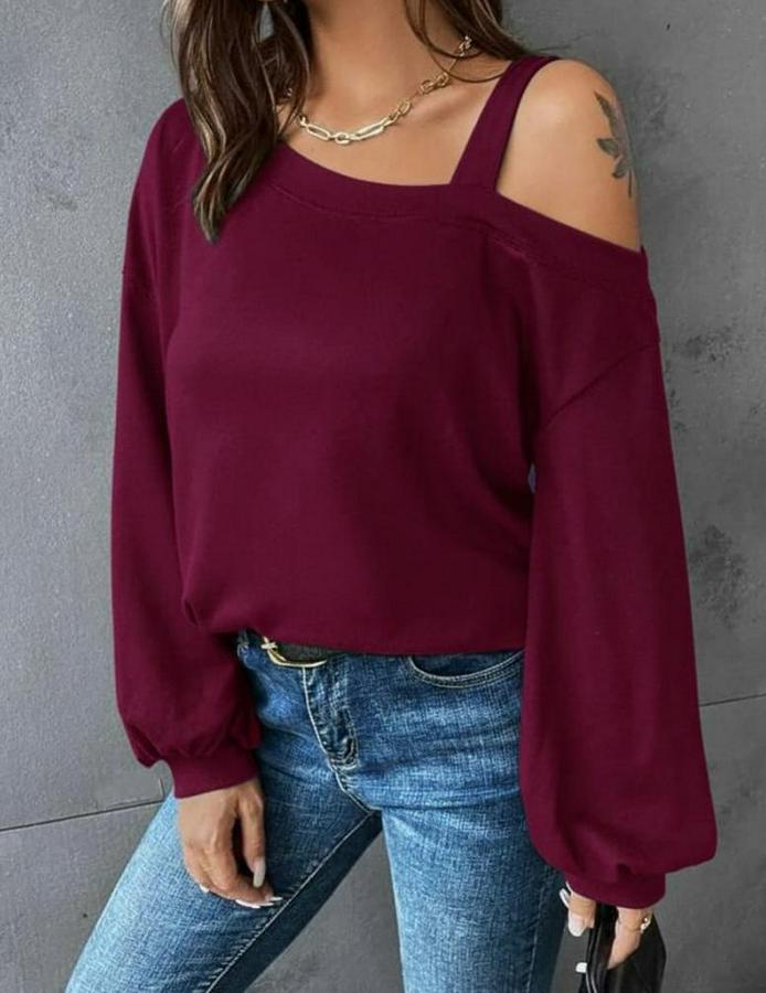 Uzun Kollu Tek Omuz Askı Detay Salaş Dalgıç Bluz