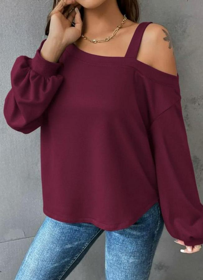 Uzun Kollu Tek Omuz Askı Detay Salaş Dalgıç Bluz