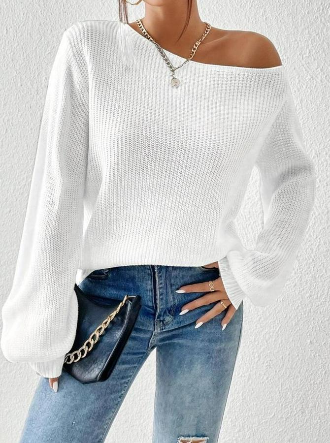 Uzun Kollu Tek Omuzu Açık Detaylı Triko Bluz