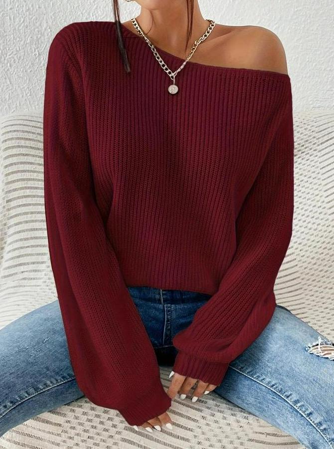 Uzun Kollu Tek Omuzu Açık Detaylı Triko Bluz