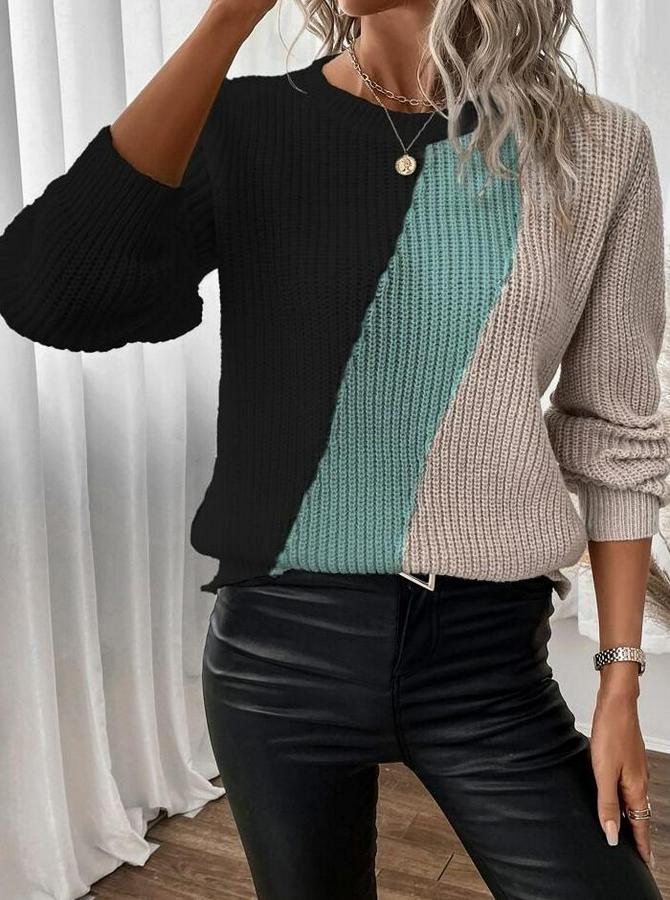 Uzun Kollu Üç Renk Triko Bluz