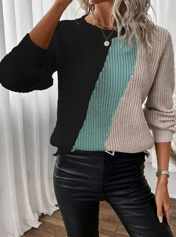 Uzun Kollu Üç Renk Triko Bluz
