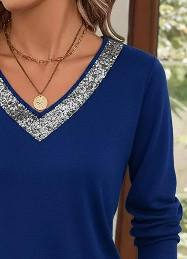 Uzun Kollu V Payet Yakalı Viskon Bluz