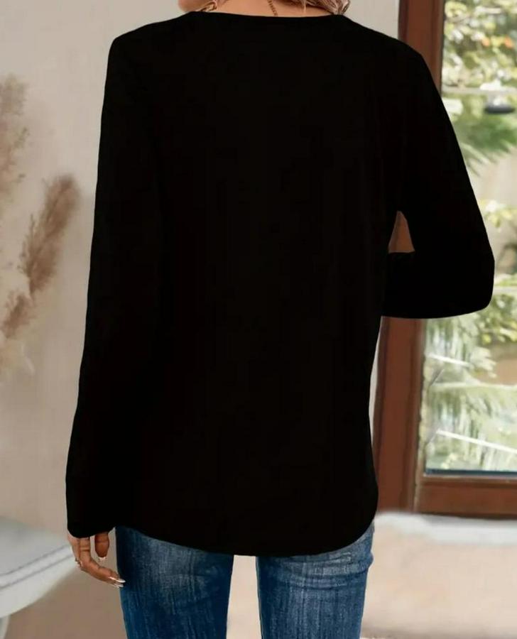 Uzun Kollu V Payet Yakalı Viskon Bluz