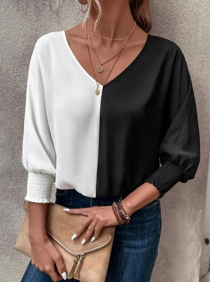 Uzun Kollu V Yaka Kol Ağzı Gipeli Sandy Bluz