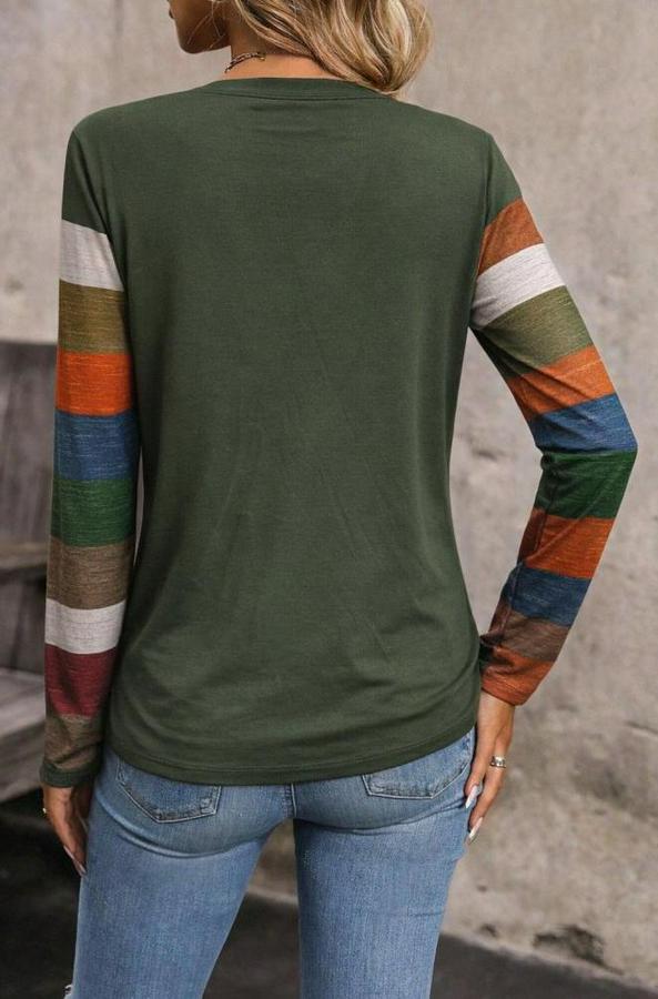 Uzun Kollu V Yakalı Cepli Çok Renkli Viskon Bluz