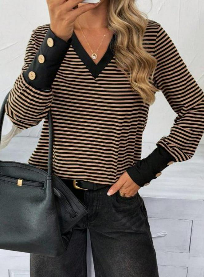 Uzun Kollu V Yakalı Desenli Süprem Bluz