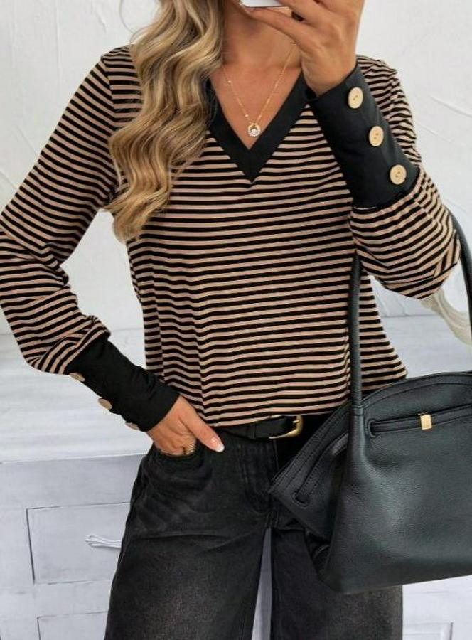 Uzun Kollu V Yakalı Desenli Süprem Bluz