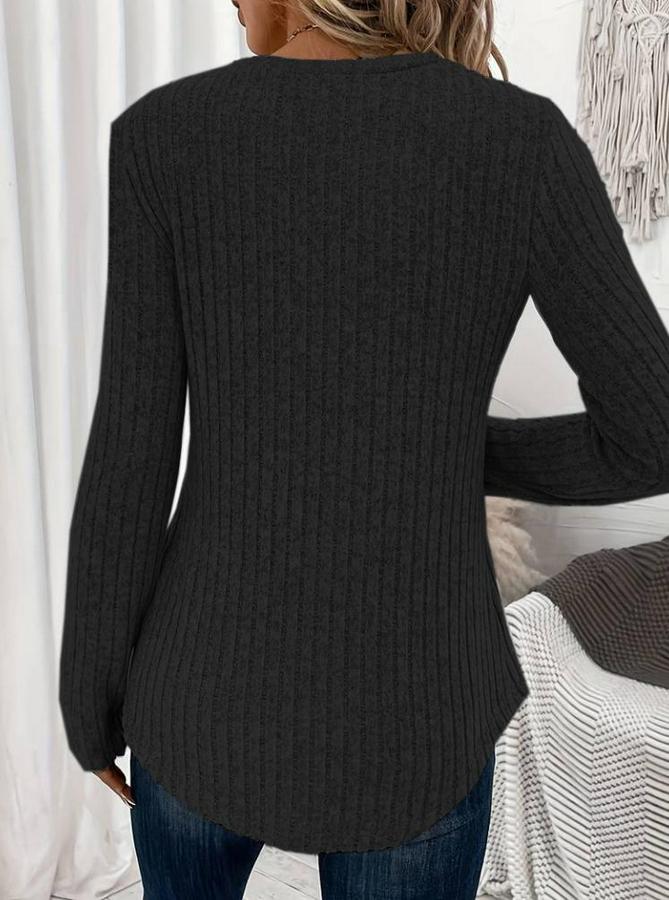 Uzun Kollu V Yakalı Düğmeli Şardonlu Kaşkorse Bluz