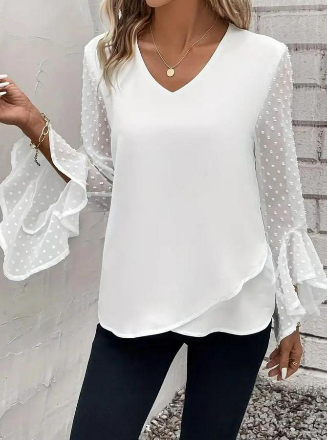 Uzun Kollu V Yakalı Kolları Ispanyol Detayı Sandy Bluz