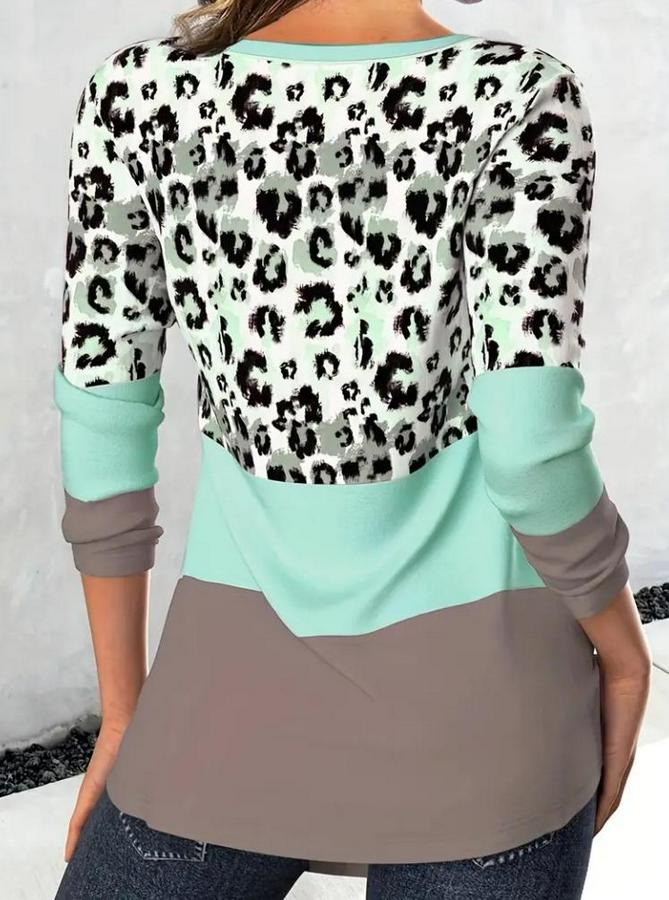 Uzun Kollu V Yakalı Leopar Baskılı Şardonlu Dalgıç Bluz