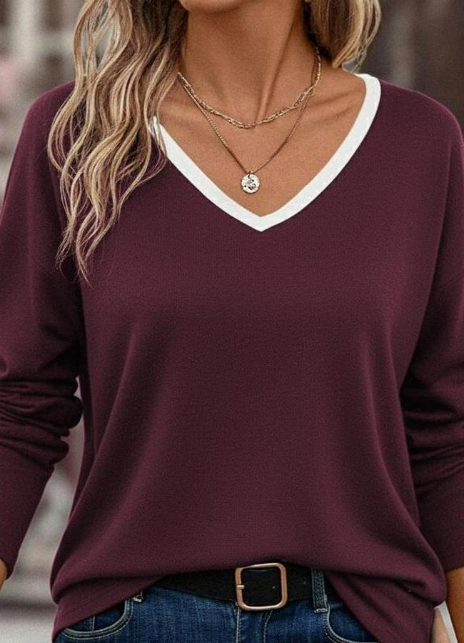 Uzun Kollu V Yakalı Viskon Iki Iplik Bluz