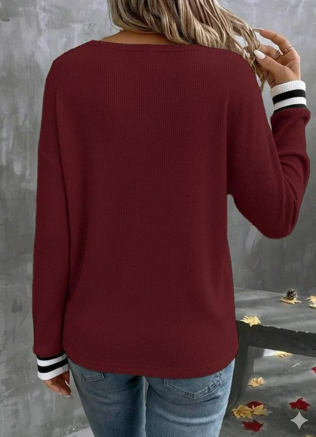 Uzun Kollu V Yakalı Waffle Bluz