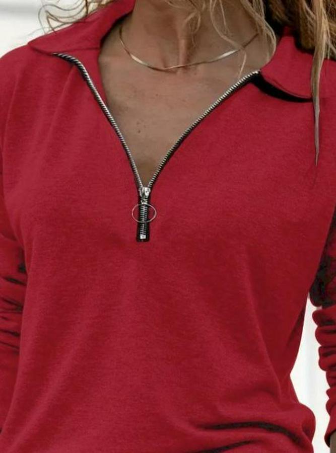 Uzun Kollu Yakalı Fermuarlı Iki Iplik Bluz