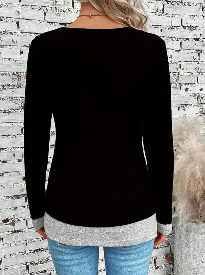 Uzun Kollu Yuvarlak Yaka Blok Renkli Yandan Düğmeli Viskon Bluz