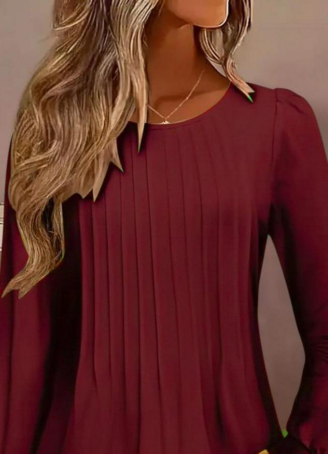 Uzun Kollu Yuvarlak Yaka Nervürlü Bluz