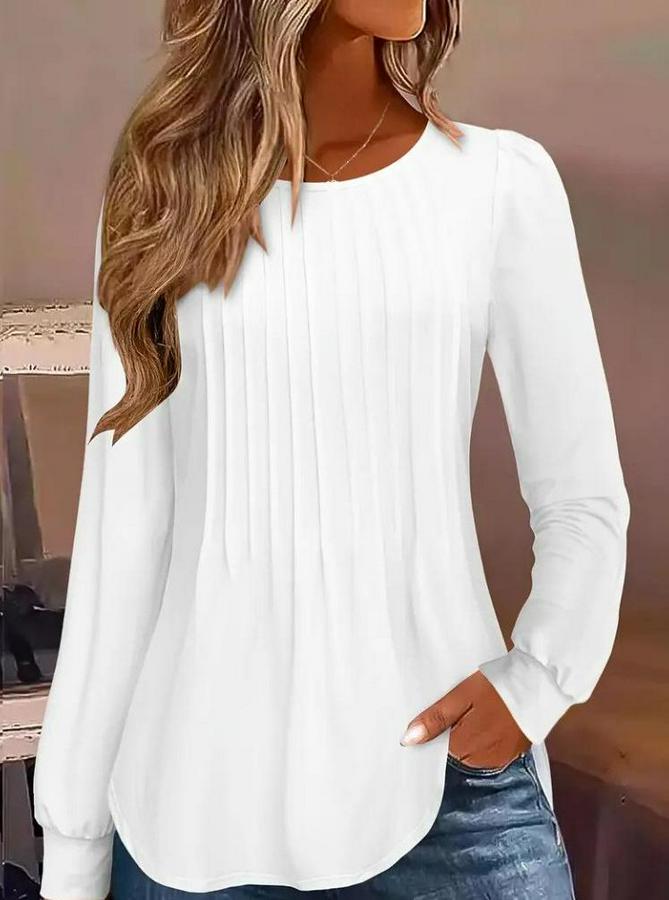 Uzun Kollu Yuvarlak Yaka Nervürlü Bluz