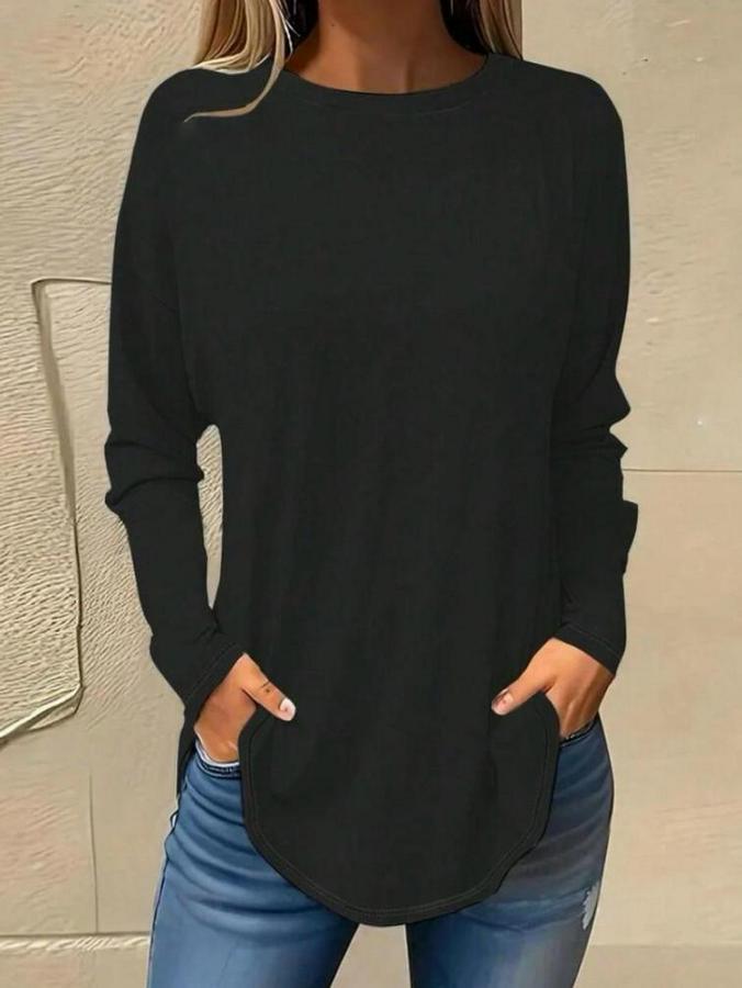 Uzun Kollu Yuvarlak Yaka Salaş Iki Iplik Bluz