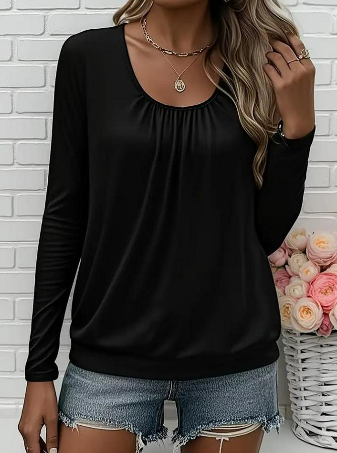 Uzun Kollu Yuvarlak Yakalı Viskon Bluz