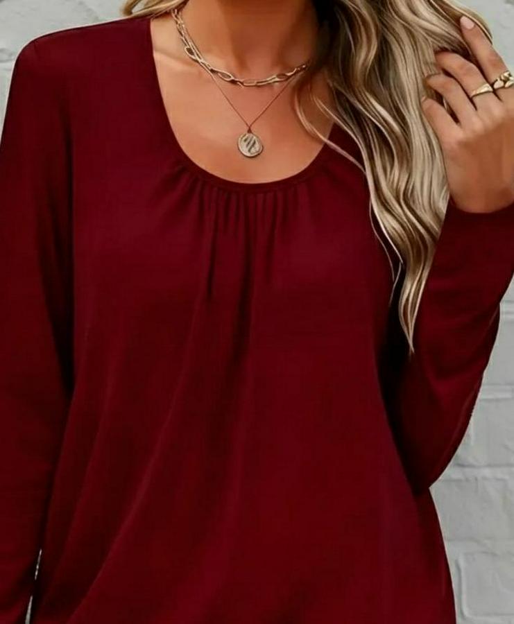 Uzun Kollu Yuvarlak Yakalı Viskon Bluz