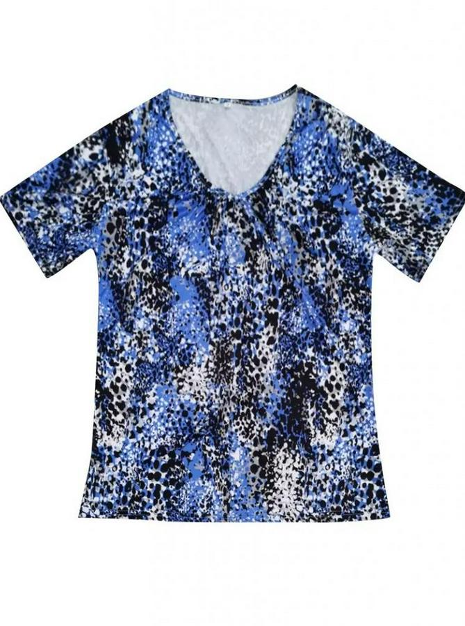V Yaka Renkli Leopar Desen Büzgü Detay Süprem Bluz