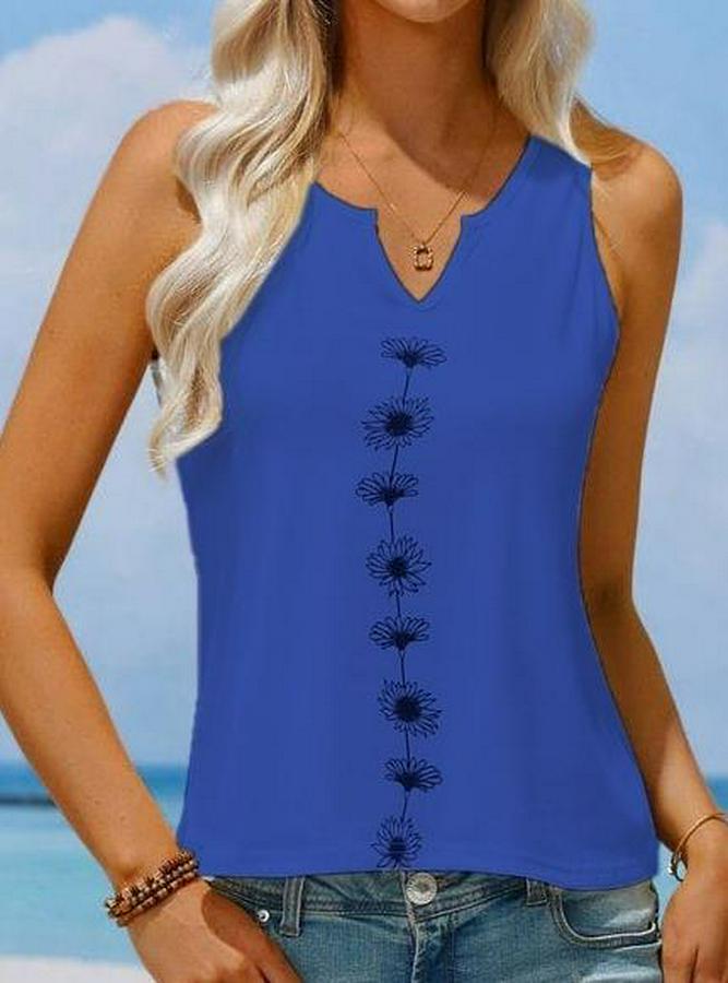 V Yaka Su Yolu Çiçek Baskı Kolsuz Viskon Bluz