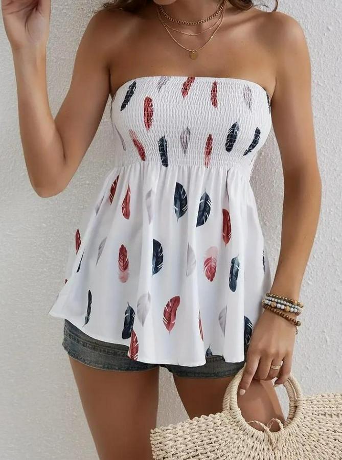 Yaprak Desenli Göğsü Gipeli Mosskrep Straplez Bluz