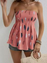 Yaprak Desenli Göğsü Gipeli Mosskrep Straplez Bluz